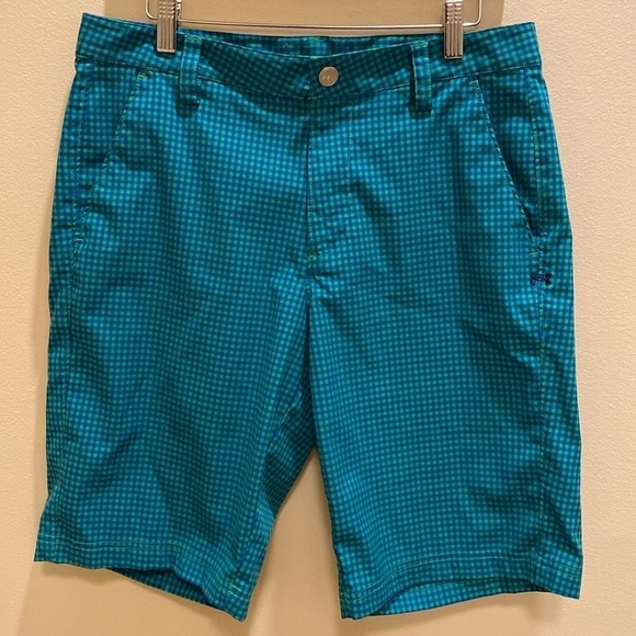 Under Armour Golf Shorts blue green gingham size 32 - Picture 1 of 7
